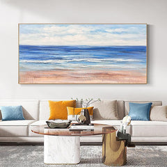 Abstract Blue Textured Sky and Ocean Beach Waves Acrylic Landscape Wall Art - LoveOilpainting