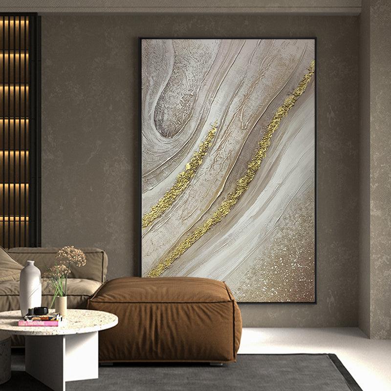 Gold Abstract Oil Painting Gold Foil Textured Wall Art Minimalist Modern Art Wall Decor - LoveOilpainting