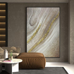 Gold Abstract Oil Painting Gold Foil Textured Wall Art Minimalist Modern Art Wall Decor - LoveOilpainting