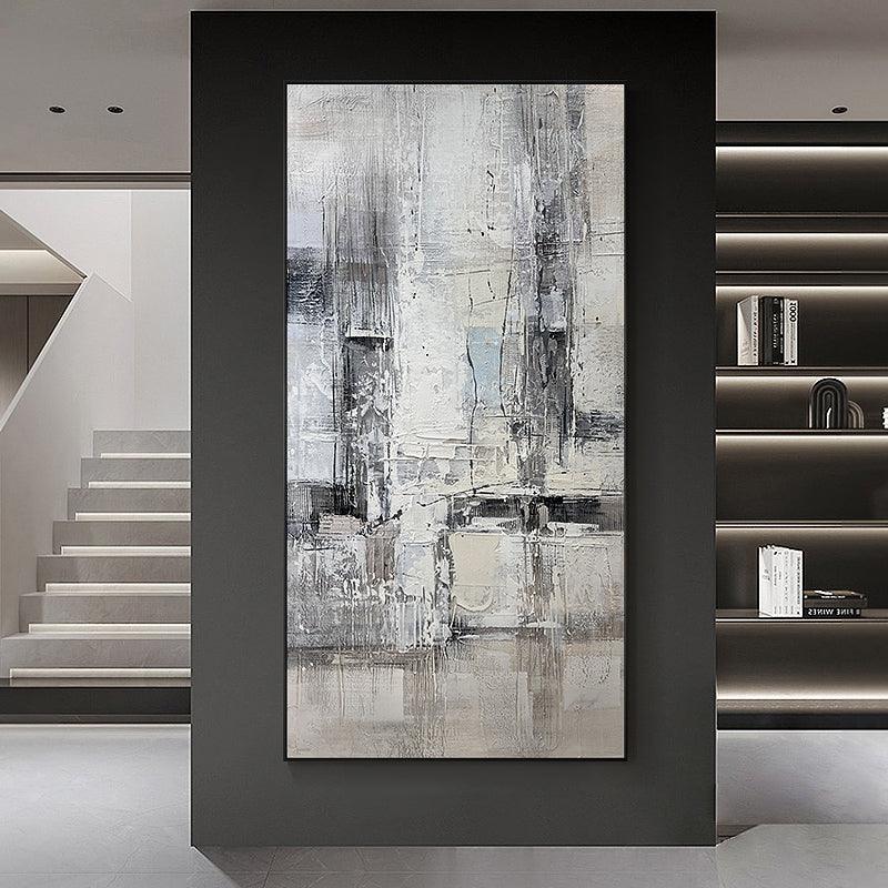 Vertical Abstract Beige Black Texture Oil Painting Can be hung Horizontally - LoveOilpainting