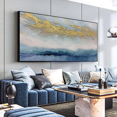 Abstract Blue Beige and Gold Textured Ocean Oil Painting on Canvas - LoveOilpainting