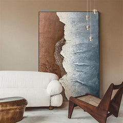 Vertical Brown and Blue Landscape Abstract Ocean Beach Waves Oil Painting - LoveOilpainting