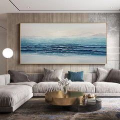 Blue Beige Sea Landscape Ocean Waves Texture Acrylic Oil Painting - LoveOilpainting