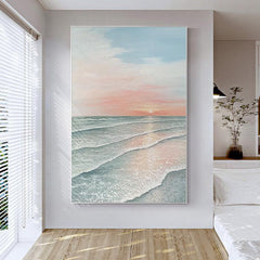 Abstract Seascape Wall Art Sunrise at Sea Oil Painting Vertical Luxury Sunset Canvas Painting for Entryway Decor - LoveOilpainting