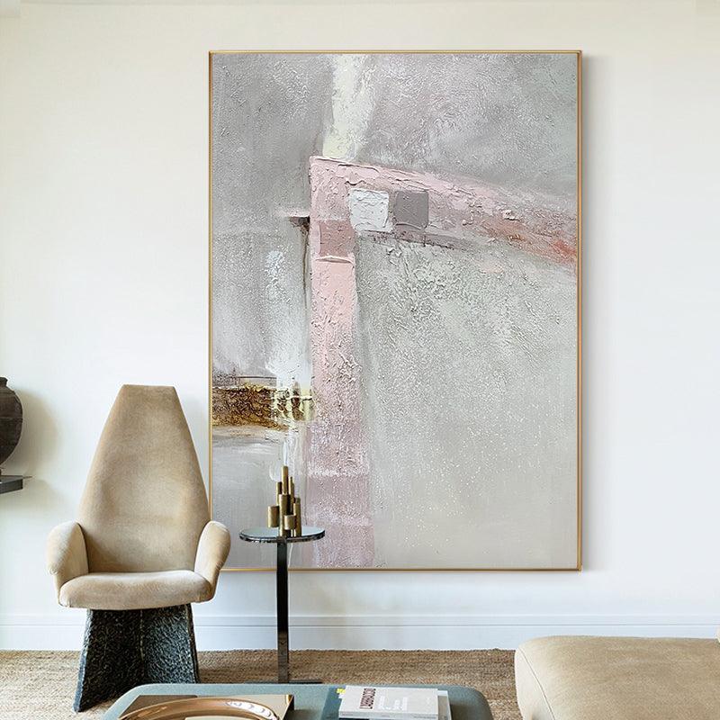 Modern Abstract Oil Painting Beige and Pink Textured Wall Art - LoveOilpainting