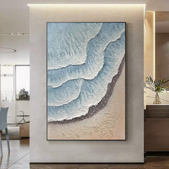 Abstract Minimalist Blue Textured Ocean Oil Painting on Canvas - LoveOilpainting