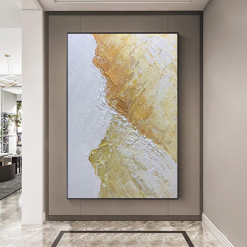 Abstract Thick Textured Acrylic White and Beige Oil Painting - LoveOilpainting