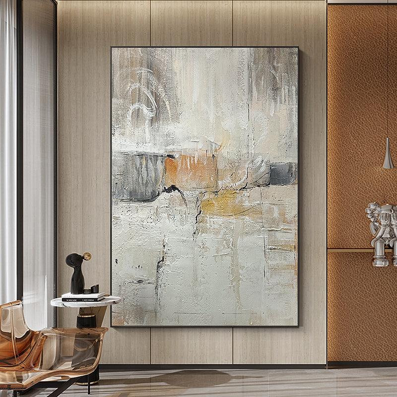 Abstract Beige and Orange Textured Landscape Oil Painting - LoveOilpainting