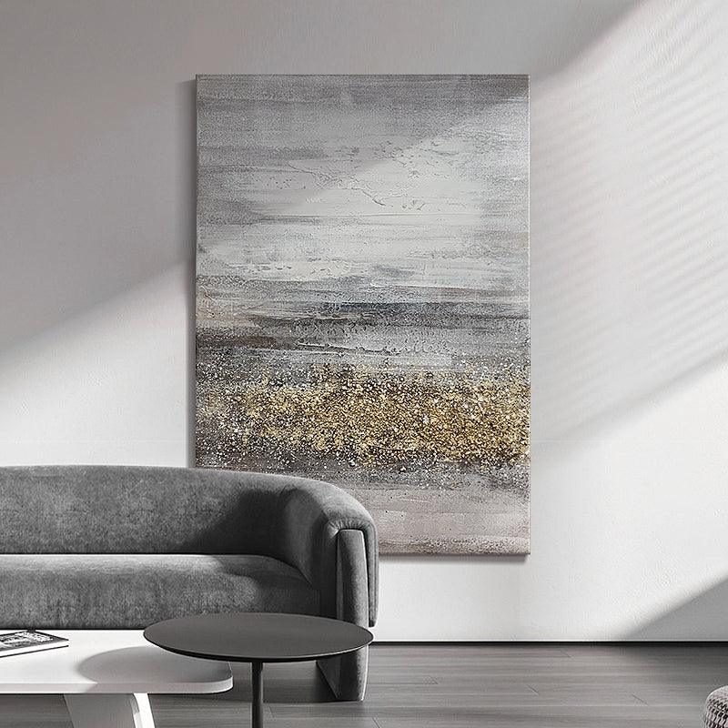 Abstract Oil Painting 100% Hand Painted Grey and Gold Foil Canvas - LoveOilpainting