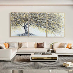 Abstract 3-piece Black Gold Tree Acrylic Texture Set of 3 Oil Painting - LoveOilpainting