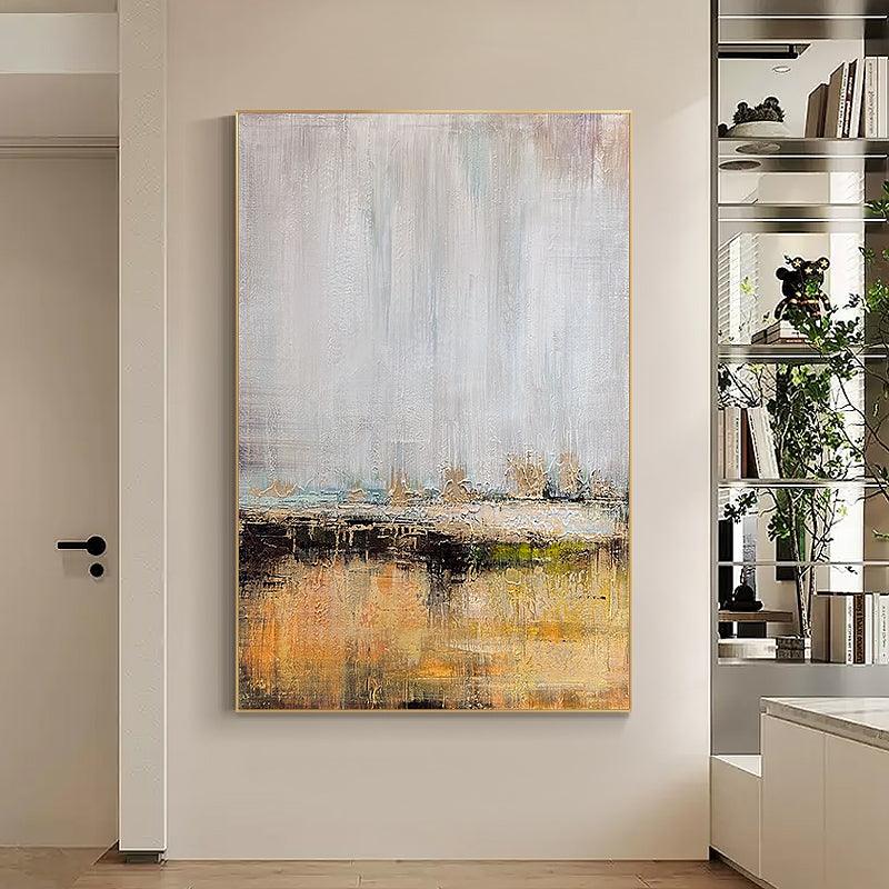 Gold Textured Abstract Painting Beige and Gold Landscape Wall Art - LoveOilpainting