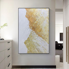 Abstract Thick Textured Acrylic White and Beige Oil Painting - LoveOilpainting