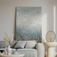 Abstract Textured Cyan Sky with Silver Foil Oil Painting Modern Art Wall Decor - LoveOilpainting