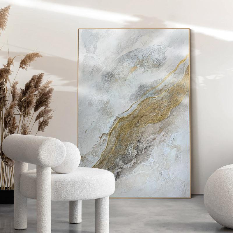 Abstract Beige Landscape Oil Painting Gold Foil Acrylic Wall Art - LoveOilpainting