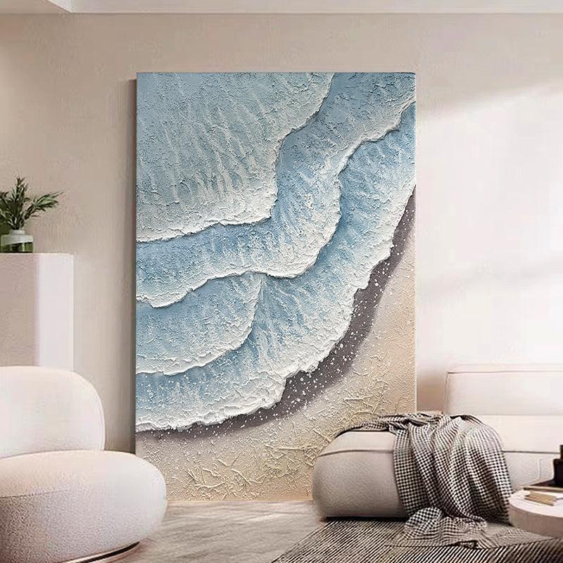 3D Minimalist Blue Ocean Beach Waves Oil Painting on Canvas - LoveOilpainting