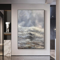 Abstract 3D Grey and Beige Textured Modern Cloudy Sky Oil Painting - LoveOilpainting