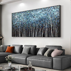 Abstract Dark Blue Textured Trees Minimalist Forest Oil Painting on Canvas - LoveOilpainting