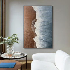 Vertical Brown and Blue Landscape Abstract Ocean Beach Waves Oil Painting - LoveOilpainting