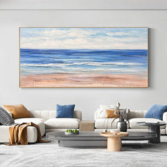 Abstract Blue Textured Sky and Ocean Beach Waves Acrylic Landscape Wall Art - LoveOilpainting