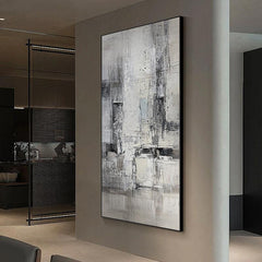 Vertical Abstract Beige Black Texture Oil Painting Can be hung Horizontally - LoveOilpainting