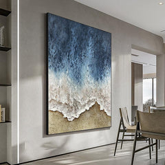 Hand Painted Blue and Brown Textured Ocean Waves Abstract Oil Painting - LoveOilpainting