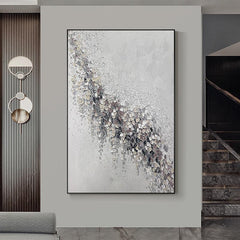 Square Abstract Leaf Grey and Brown Textured Acrylic Oil Painting - LoveOilpainting