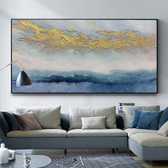 Abstract Blue Beige and Gold Textured Ocean Oil Painting on Canvas - LoveOilpainting