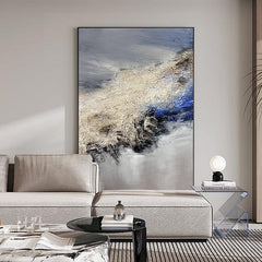 Abstract Blue Grey and Beige Textured Sea Sky Oil Painting - LoveOilpainting