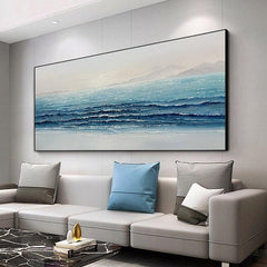 Blue Beige Sea Landscape Ocean Waves Texture Acrylic Oil Painting - LoveOilpainting