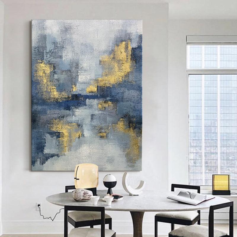 Wabi-Sabi Textured Blue and Gold Landscape Oil Painting - LoveOilpainting