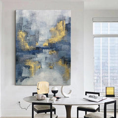 Wabi-Sabi Textured Blue and Gold Landscape Oil Painting - LoveOilpainting