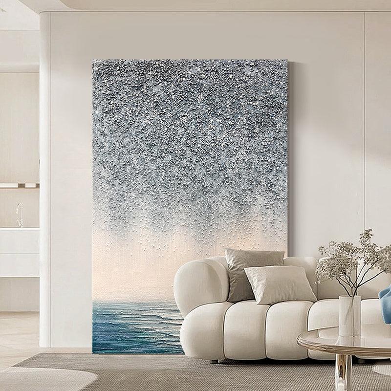 Abstract Blue and Silver Textured Acrylic Oil Painting - LoveOilpainting