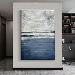 Hand Painted Blue and Beige Textured Oil Painting on Canvas - LoveOilpainting