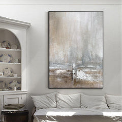 Hand Painted Horizontal Brown and Grey Abstract Wall Art - LoveOilpainting