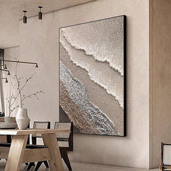 Acrylic 3D Textured Beige Ocean Waves Oil Painting - LoveOilpainting