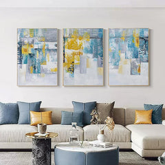 Triptych Abstract Blue and Gold Texture Oil Painting Set of 3 - LoveOilpainting