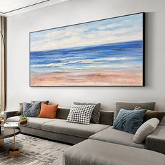 Abstract Blue Textured Sky and Ocean Beach Waves Acrylic Landscape Wall Art - LoveOilpainting