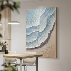 3D Minimalist Blue Ocean Beach Waves Oil Painting on Canvas - LoveOilpainting