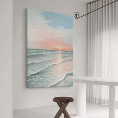 Abstract Seascape Wall Art Sunrise at Sea Oil Painting Vertical Luxury Sunset Canvas Painting for Entryway Decor - LoveOilpainting