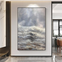 Abstract 3D Grey and Beige Textured Modern Cloudy Sky Oil Painting - LoveOilpainting