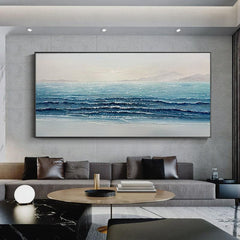 Blue Beige Sea Landscape Ocean Waves Texture Acrylic Oil Painting - LoveOilpainting