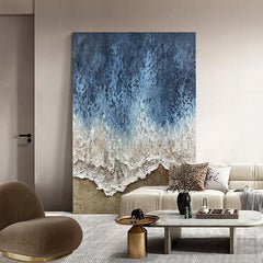 Abstract 3D Textured Blue and Brown Ocean Waves Oil Painting - LoveOilpainting