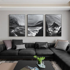 Wabi Sabi 3-piece Black Texture Ocean Waves Set of 3 Oil Painting - LoveOilpainting