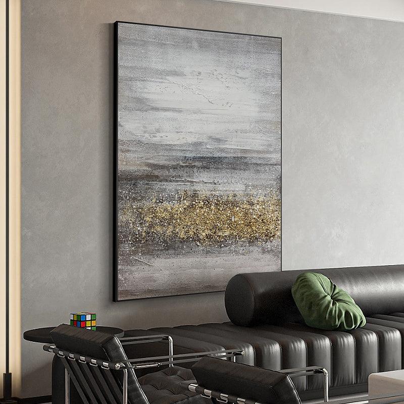 Abstract Oil Painting 100% Hand Painted Grey and Gold Foil Canvas - LoveOilpainting