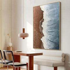 Vertical Brown and Blue Landscape Abstract Ocean Beach Waves Oil Painting - LoveOilpainting