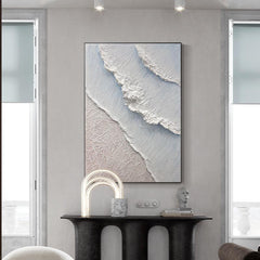 3D Minimalist Blue and White Ocean Textured Sea Beach Waves Oil Painting - LoveOilpainting