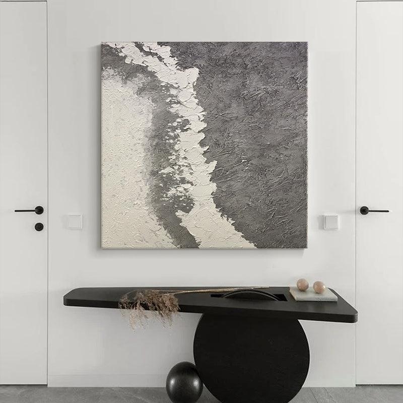 Beige and Grey Beach Wave Abstract Acrylic Landscape Oil Painting - LoveOilpainting