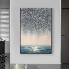 Abstract Blue and Silver Textured Acrylic Oil Painting - LoveOilpainting