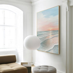 Abstract Seascape Wall Art Sunrise at Sea Oil Painting Vertical Luxury Sunset Canvas Painting for Entryway Decor - LoveOilpainting