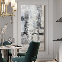 Vertical Abstract Beige Black Texture Oil Painting Can be hung Horizontally - LoveOilpainting